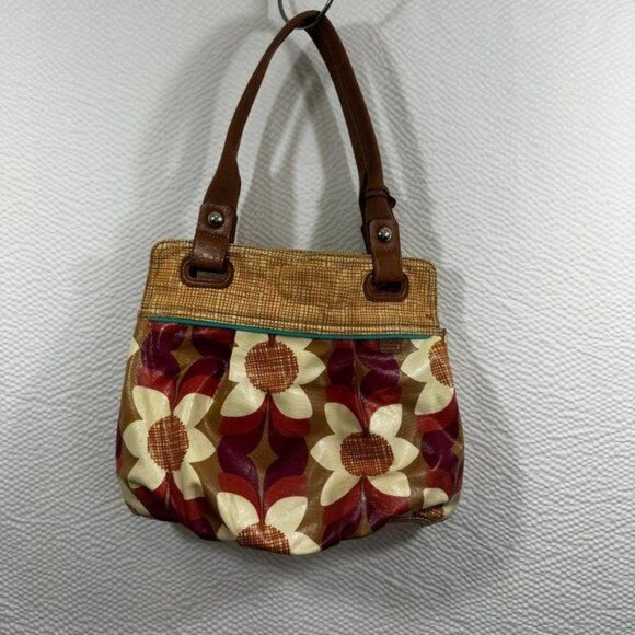 Vintage Fossil Coated Canvas Floral Theme Key Per Tote Bag Shoulder Bag‎ Purse - Picture 2 of 13